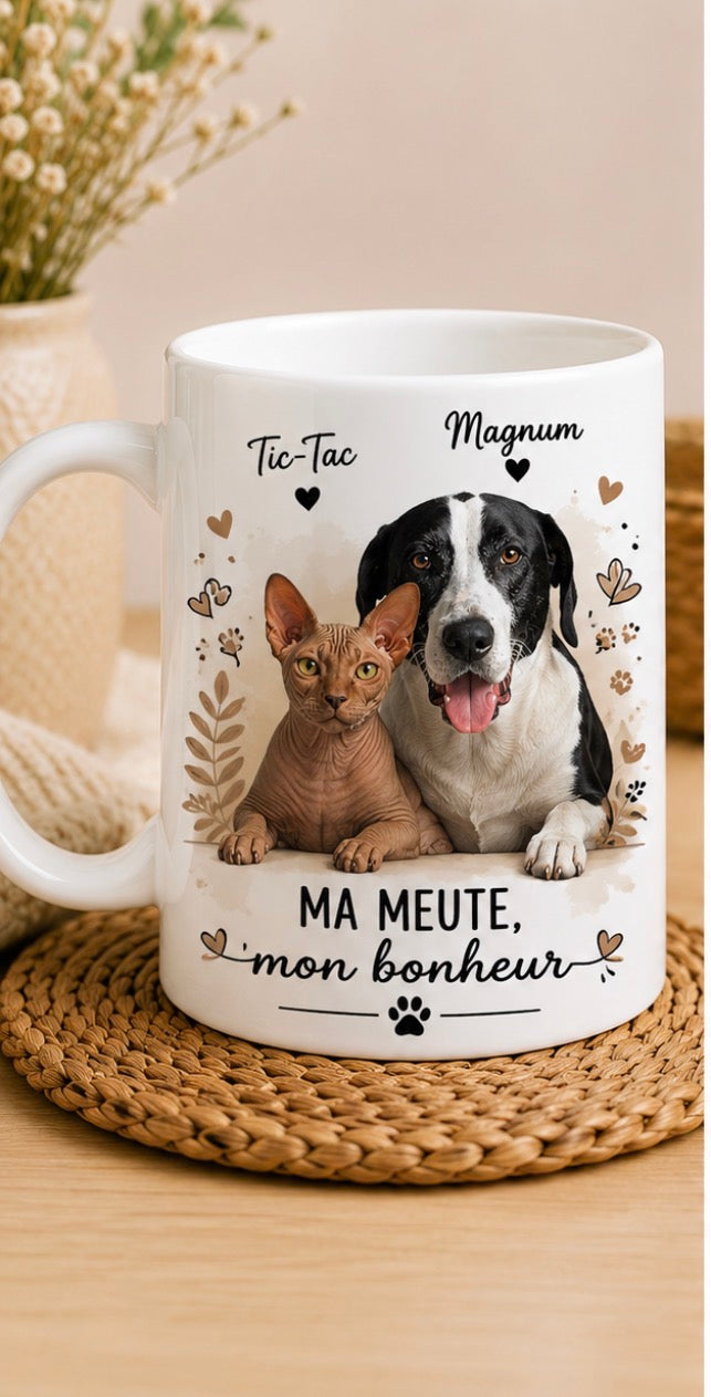 Mug photo animaux – Ma meute, mon bonheur 🐶🐱